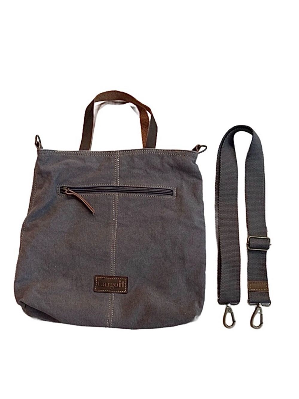 CARGO-IT ~ Brown Canvas and Leather Messenger Bag w/Crossbody Strap